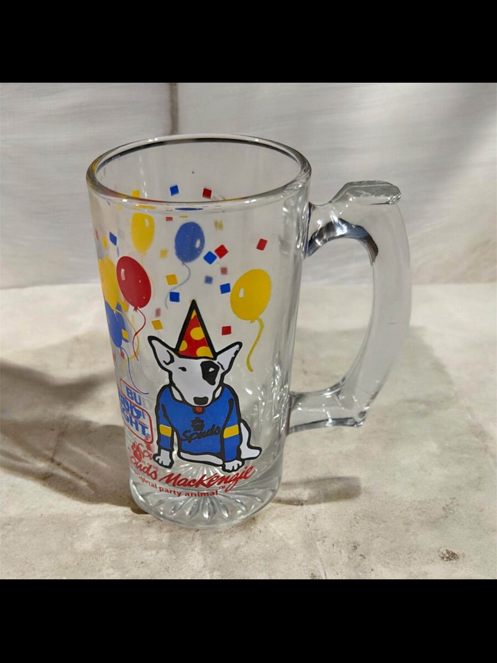 Bud Light Party Dog Glass Beer Mug - Clear with Red, Yellow & Blue Graphics